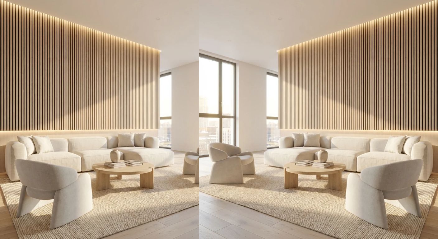 Nordic Birch Acoustic Wood Slat Wall Panel | Premium 3-Sided Veneer