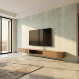 Travertine stone look waterproof PVC sheets behind wall mounted TV