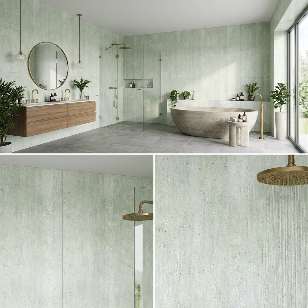 High gloss Travertine marble PVC sheets for bathroom walls