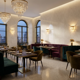 Beige stone PVC panels restaurant wall design modern interior