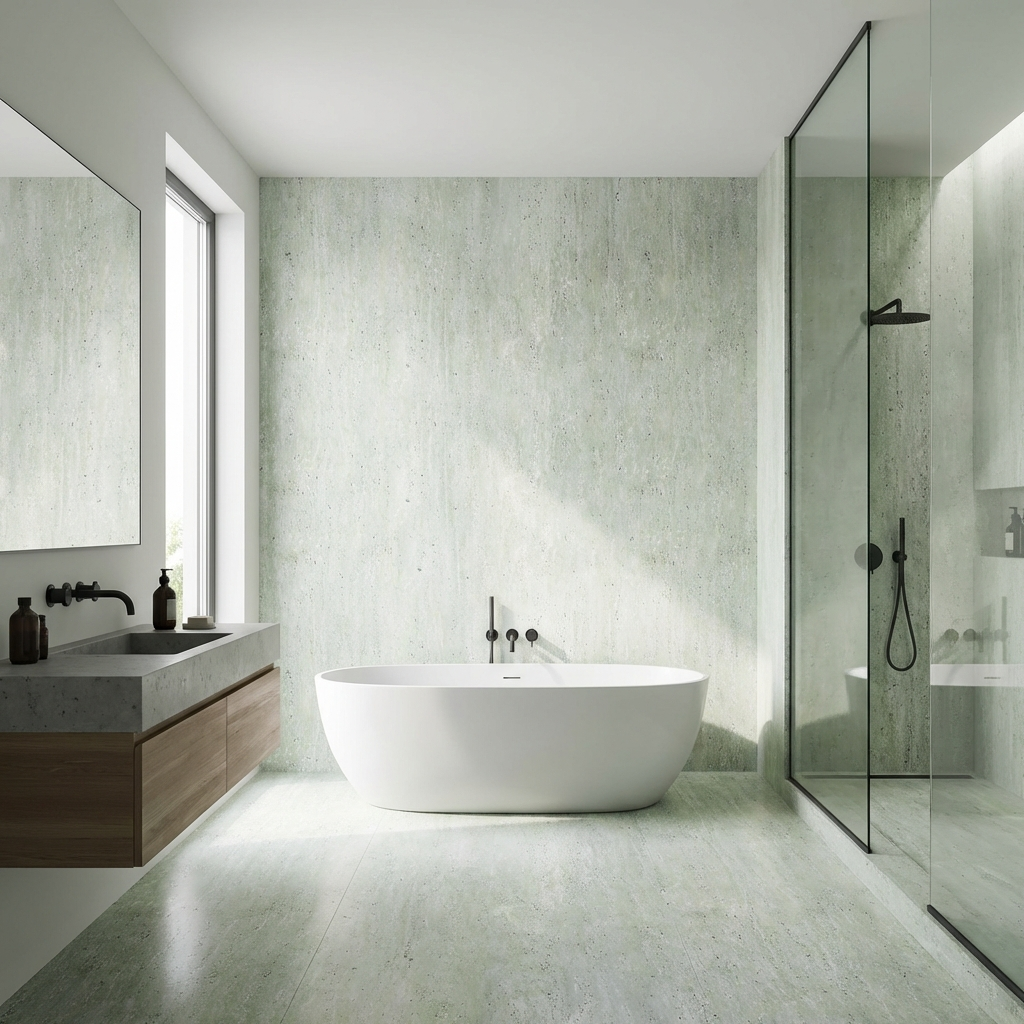 Natural Travertine Stone PVC Wall Panels installed in modern bathroom shower