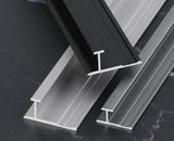 Black and silver 3mm aluminum H-joint connection trims with exposed cross-section profiles