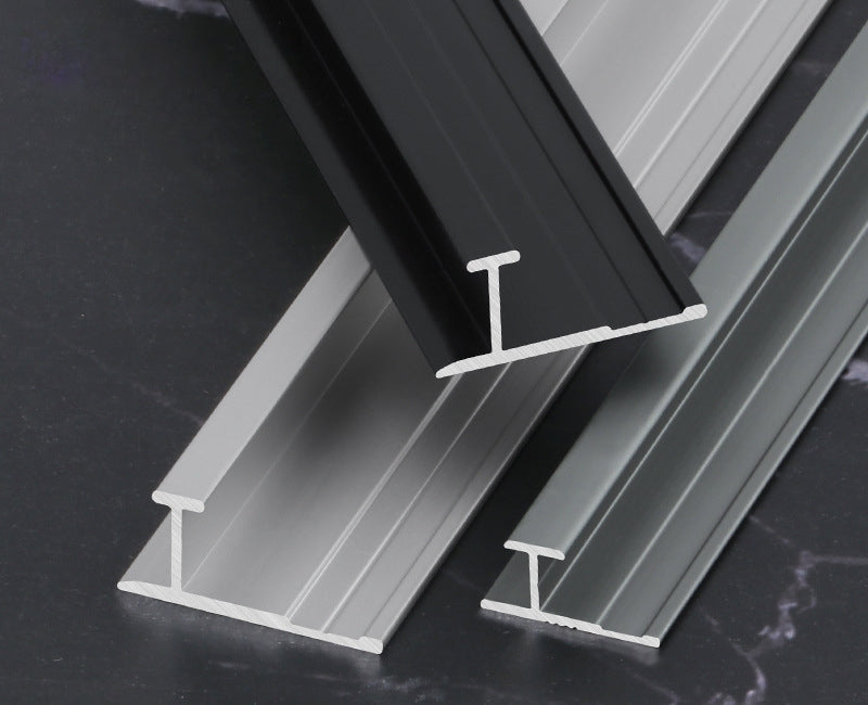 Black and silver 3mm aluminum H-joint connection trims with exposed cross-section profiles