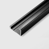 Black aluminum alloy end cap trim with channel profile shown in close-up