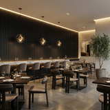 Black Acoustic Slat Wall Panels Installed in Modern Luxury Restaurant Interior