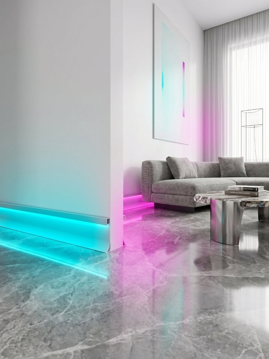 White Powder-Coated Aluminum LED Baseboard Trim