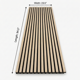 Light oak acoustic wood slat wall panel shown with 94.5-inch length and 23.5-inch width