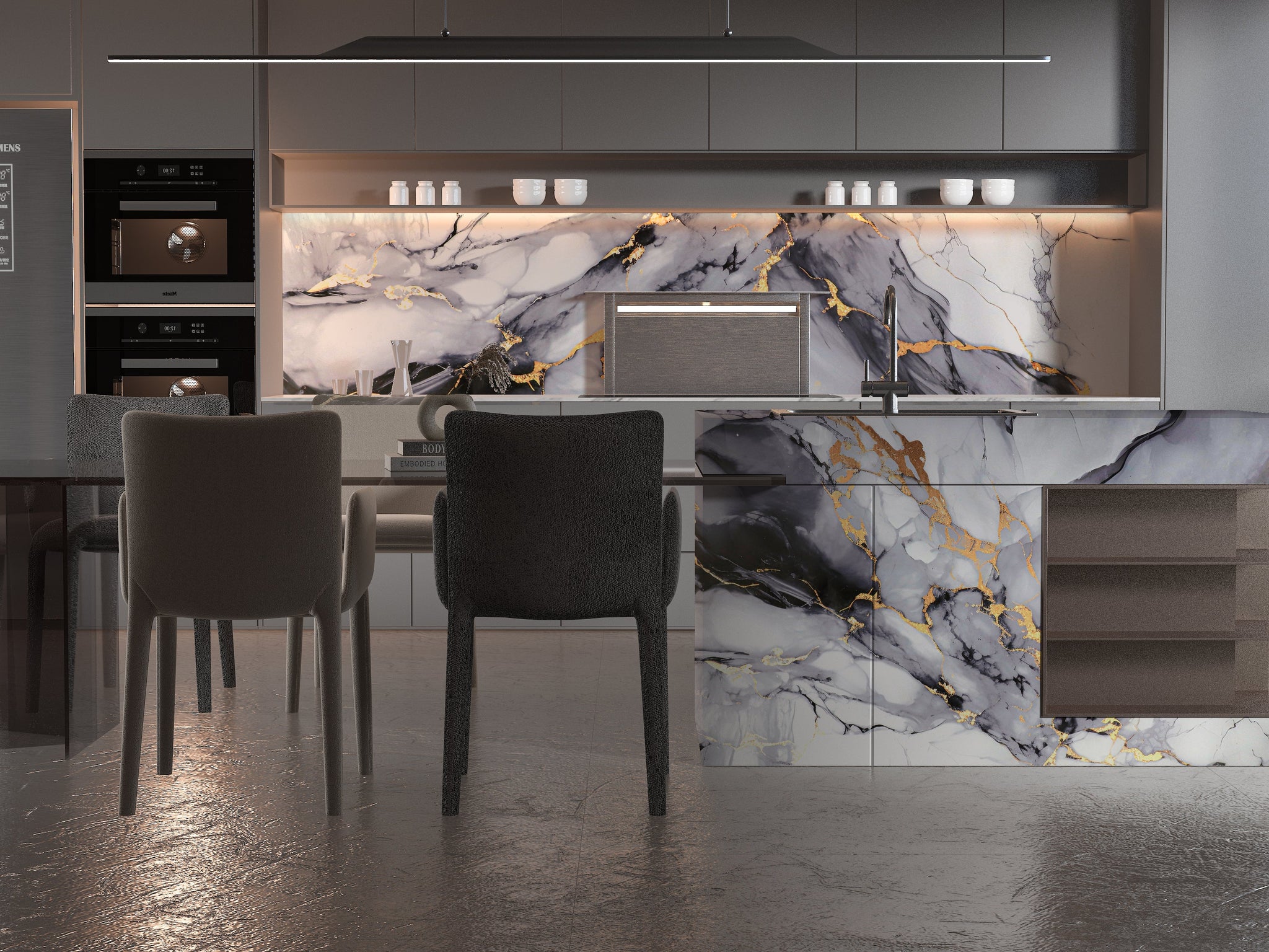 PVC 3D Marble Sheet Blue Mist. Wall Panel Market. Kitchen Design From PVC Marble Sheets