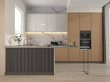 Oak Gray WPC Fluted 3D Wall Panels. Wall Panel Market. Kitchen Design From WPC Fluted Wall Panels