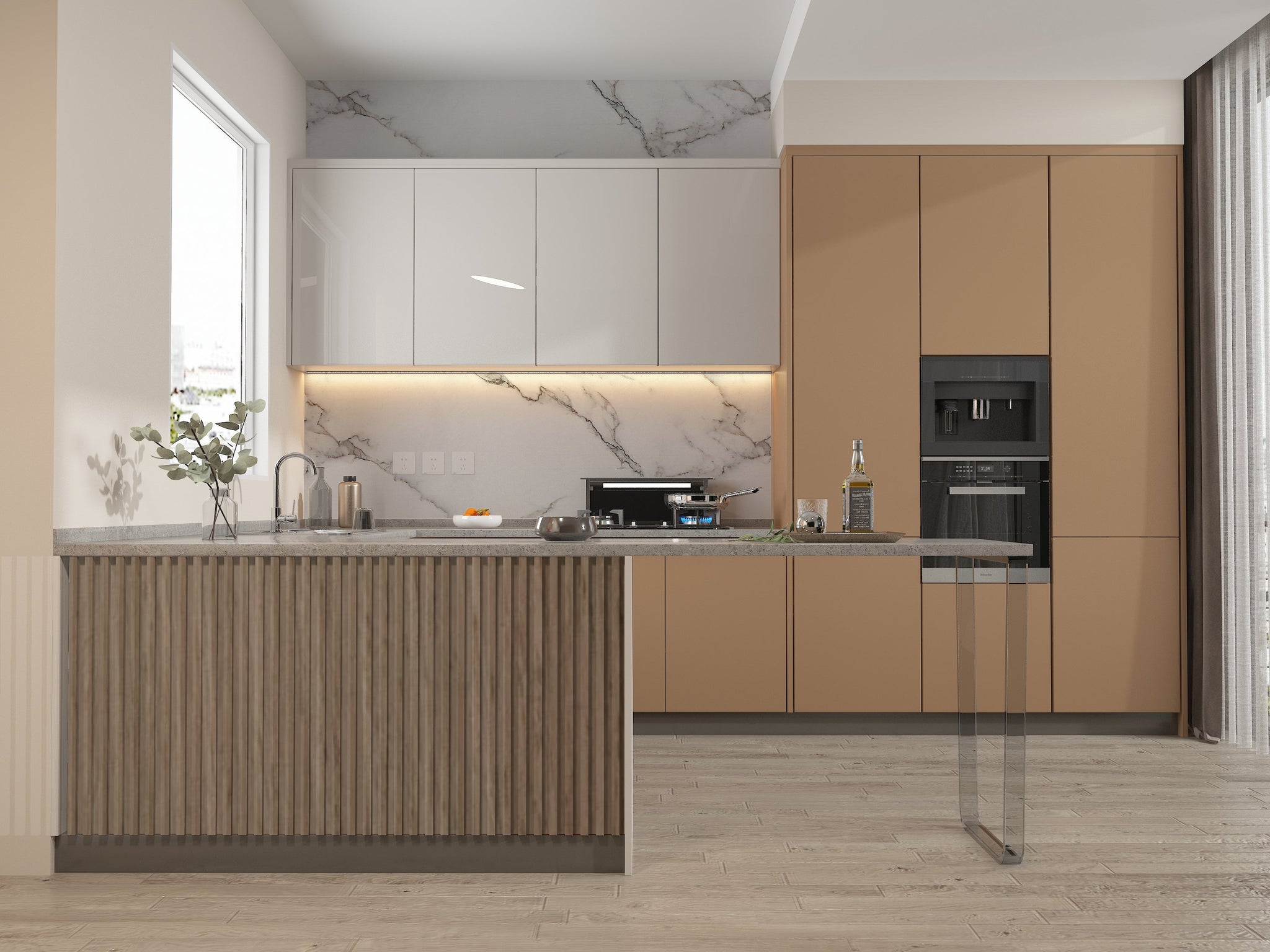 10-Pack Royal Oak WPC Fluted 3D Wall Panels Kitchen Design