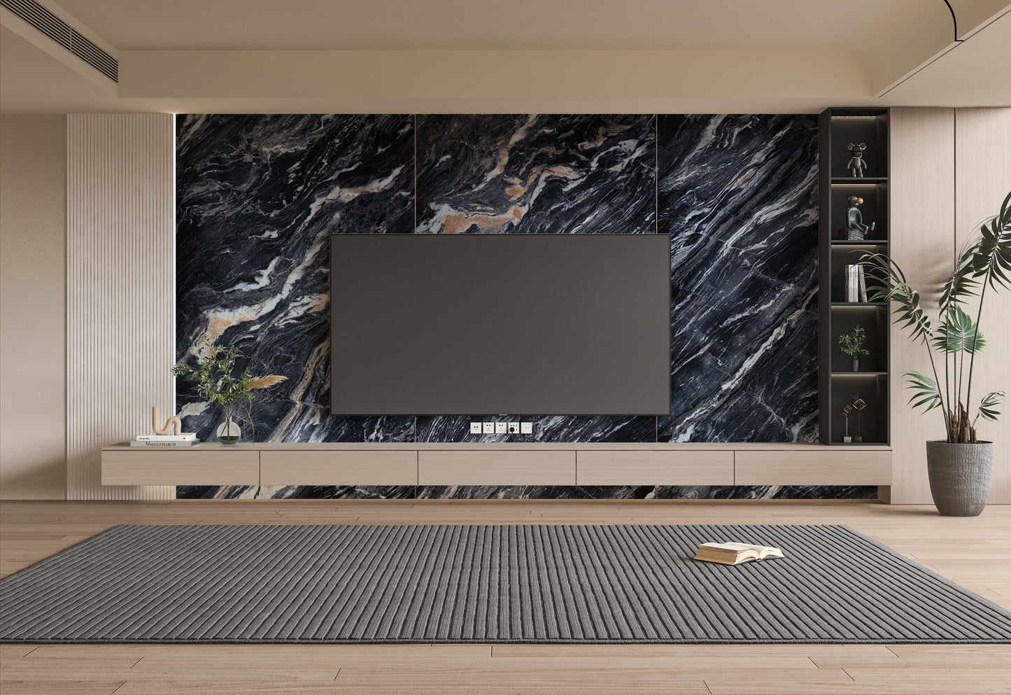 3D Doral Night Marble UV Protected PVC Wall Panel - 4x8 ft, Fireproof & Waterproof, (32 sq. ft)