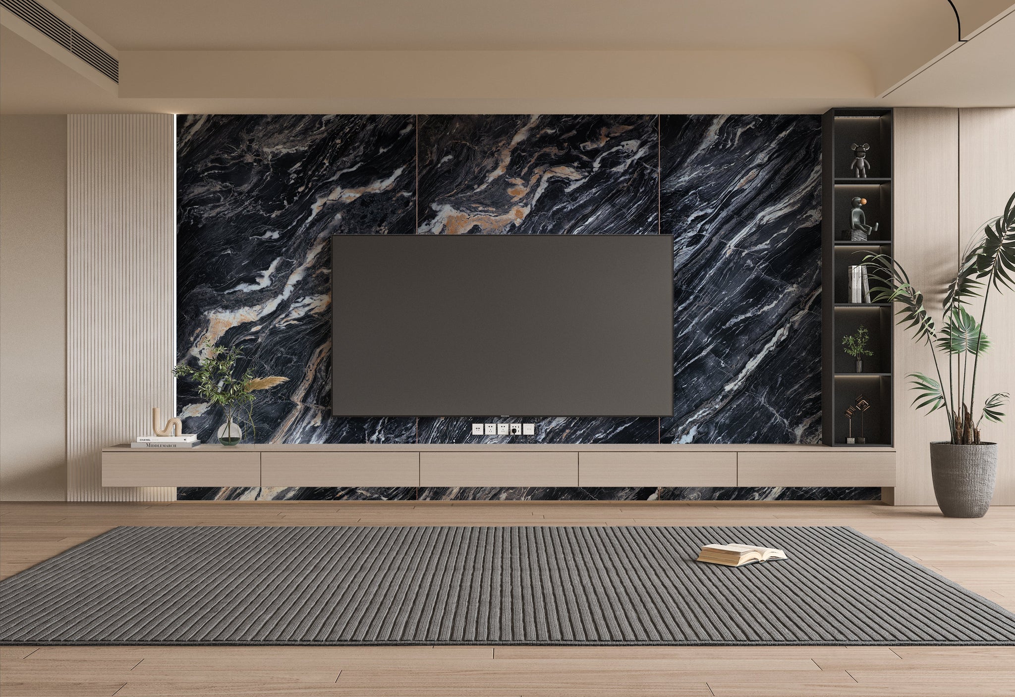 3D Doral Night Marble UV Protected PVC Wall Panel - 4x8 ft, Fireproof & Waterproof, (32 sq. ft)