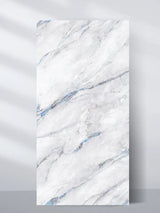 Full 4x8 ft 3D Bluewave PVC marble sheet with a white surface and flowing blue-gray veining