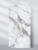 4x8 ft white PVC marble sheet with deep gray and subtle gold veining
