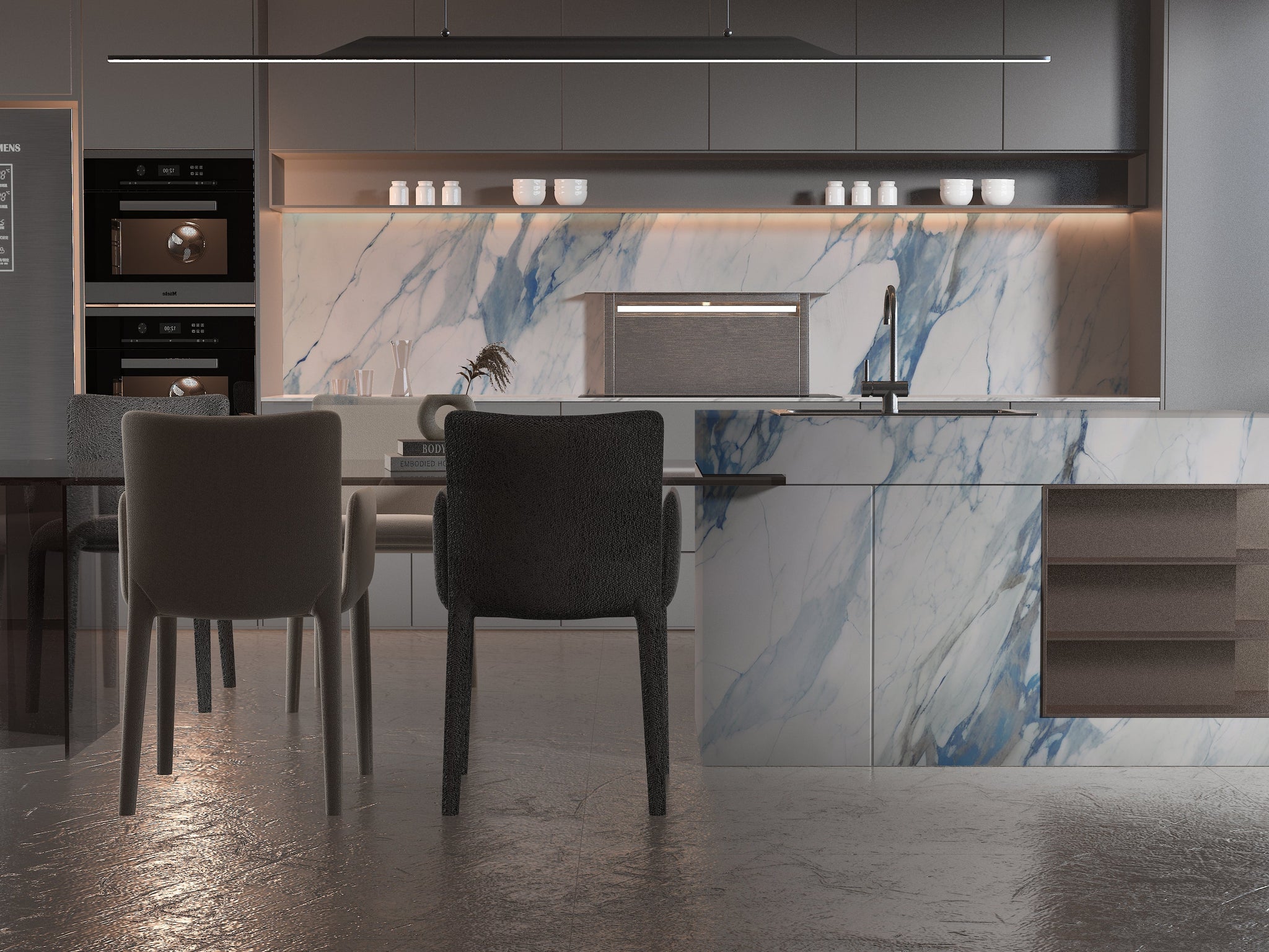 3D Calacatta Azur Marble UV Protected PVC Wall Panel - 4x8 ft, Fireproof & Waterproof, (32 sq. ft)