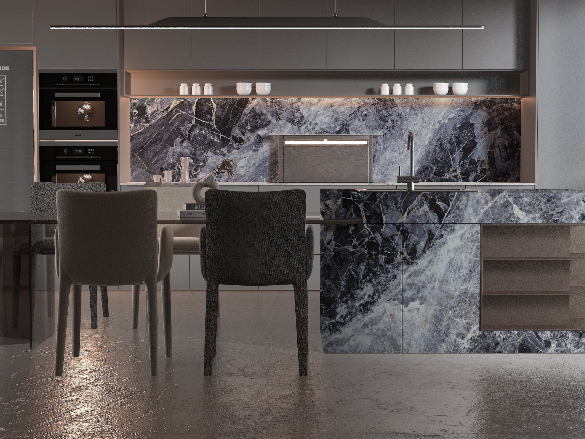 3D Zena Black Marble UV Protected PVC Wall Panel - 4x8 ft, Fireproof & Waterproof, (32 sq. ft)