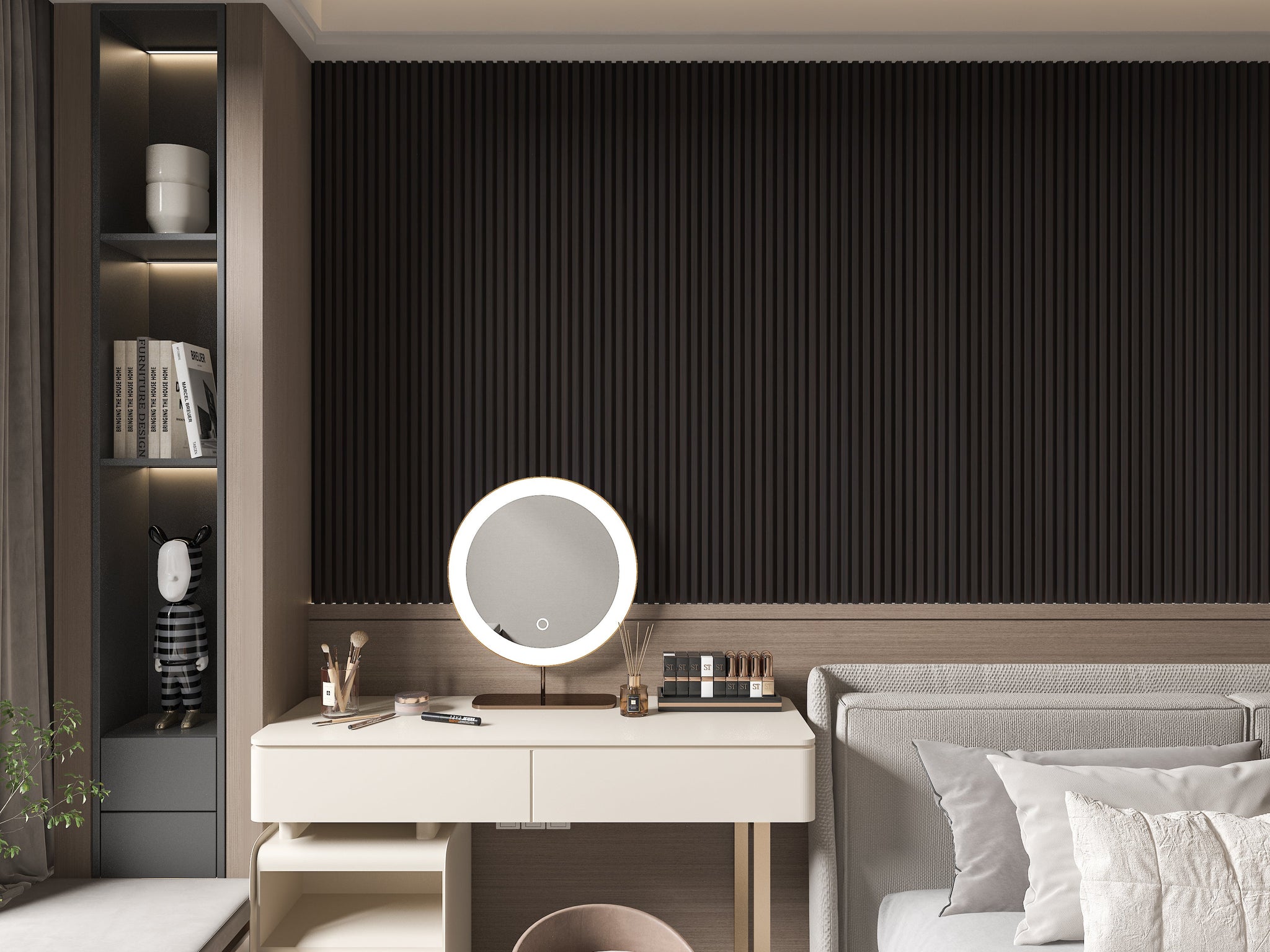 Walnut Ink WPC Fluted 3D Wall Panels. Wall Panel Market. Bedroom Wall Design