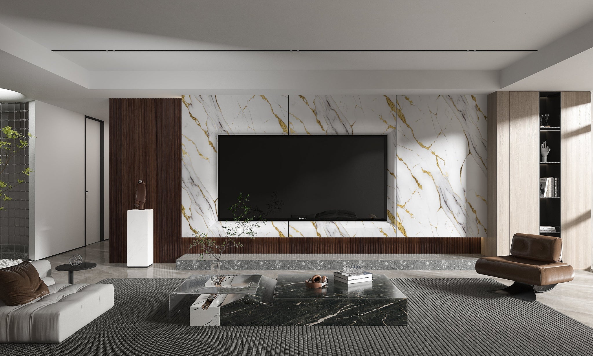 PVC 3D Marble Sheet Luxe Gold Vein. Wall Panel Market. Living Room  With PVC Marble Sheets Design