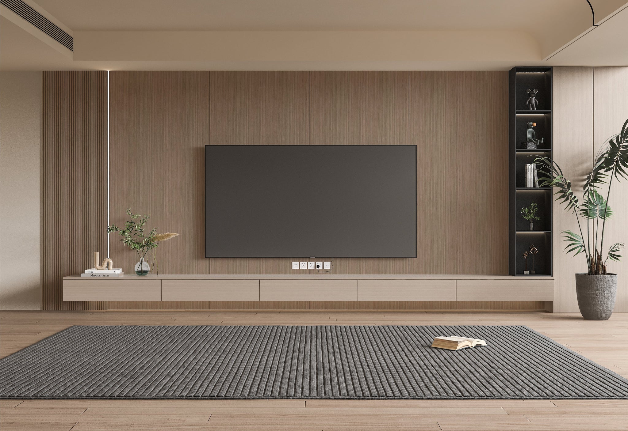 Royal Oak Bamboo Veneer Panel TV Wall Design