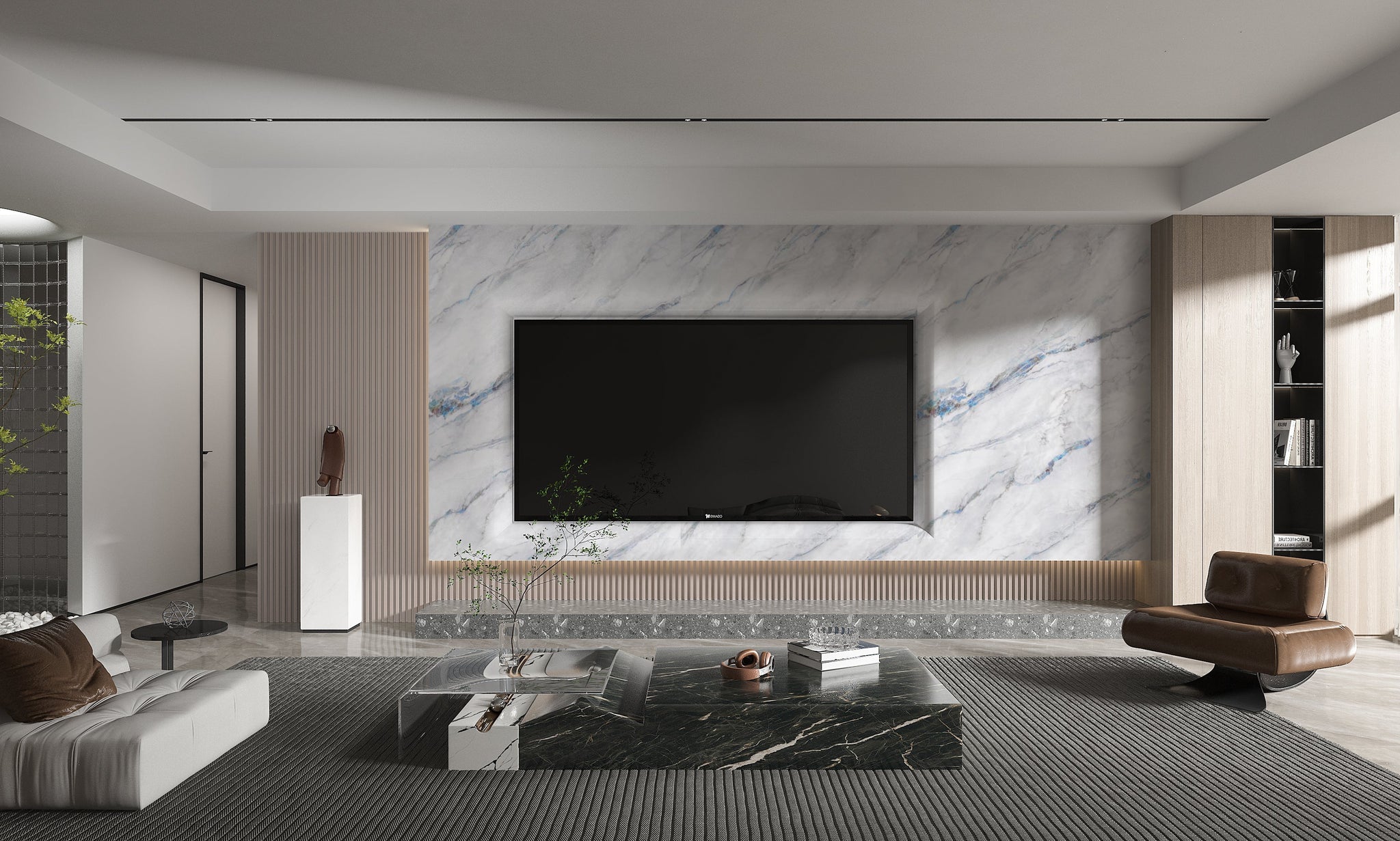PVC 3D Marble Sheet Bluewave. Wall Panel Market. Living Room  With PVC Marble Sheets Design
