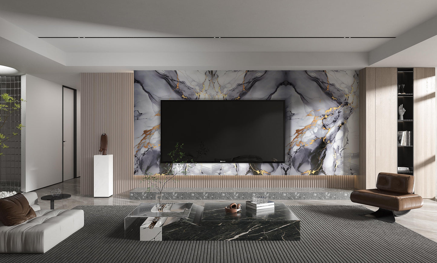 PVC 3D Marble Sheet Blue Mist. Wall Panel Market. Tv Wall Design