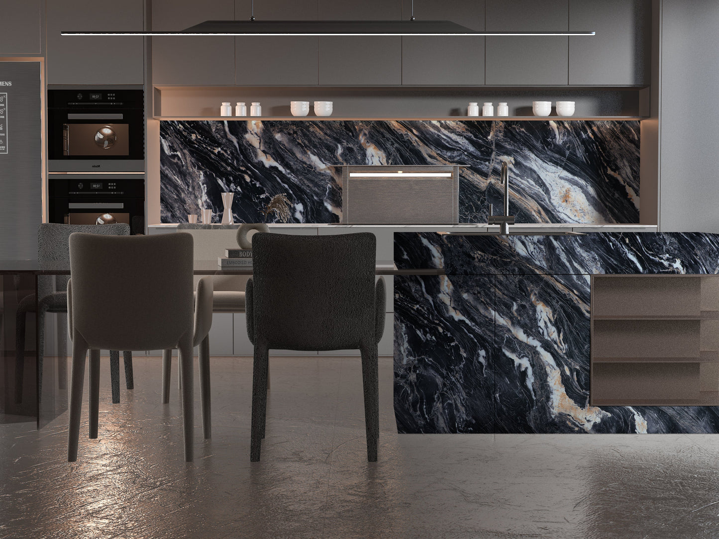 3D Doral Night Marble UV Protected PVC Wall Panel - 4x8 ft, Fireproof & Waterproof, (32 sq. ft)