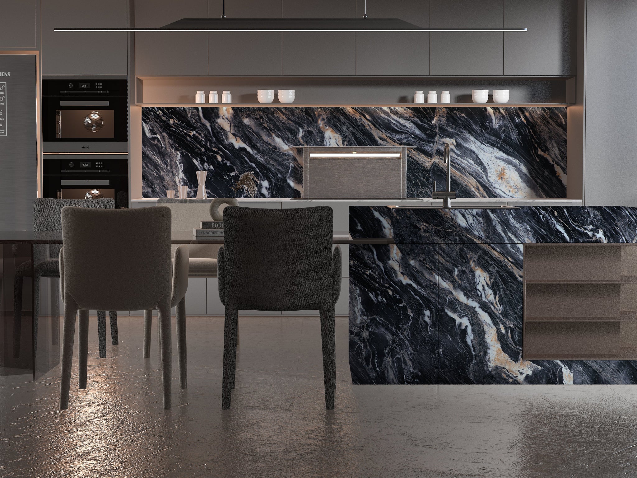 3D Doral Night Marble UV Protected PVC Wall Panel - 4x8 ft, Fireproof & Waterproof, (32 sq. ft)