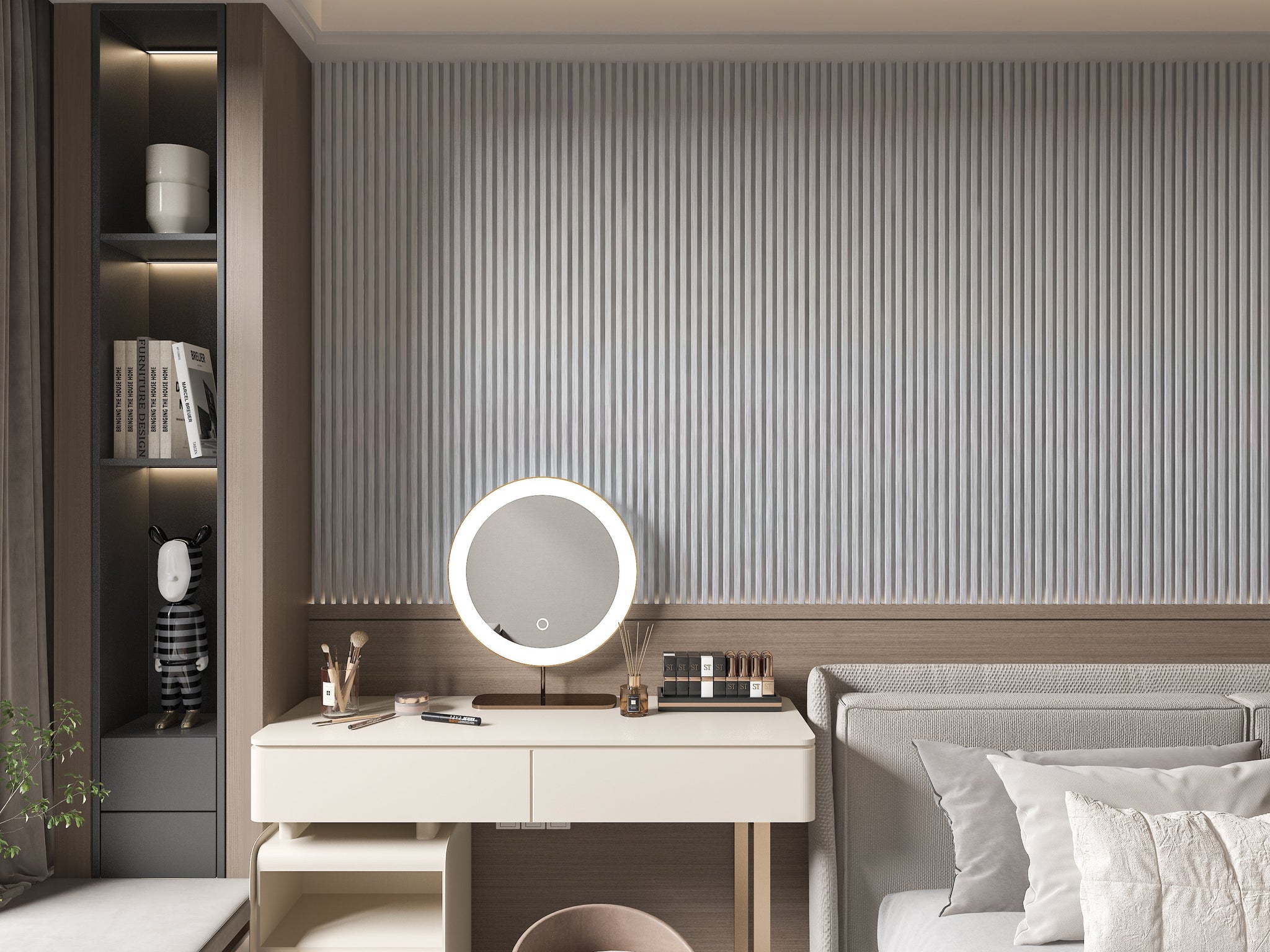 White Brushed WPC Fluted 3D Wall Panels. Wall Panel Market. Bedroom Wall Design