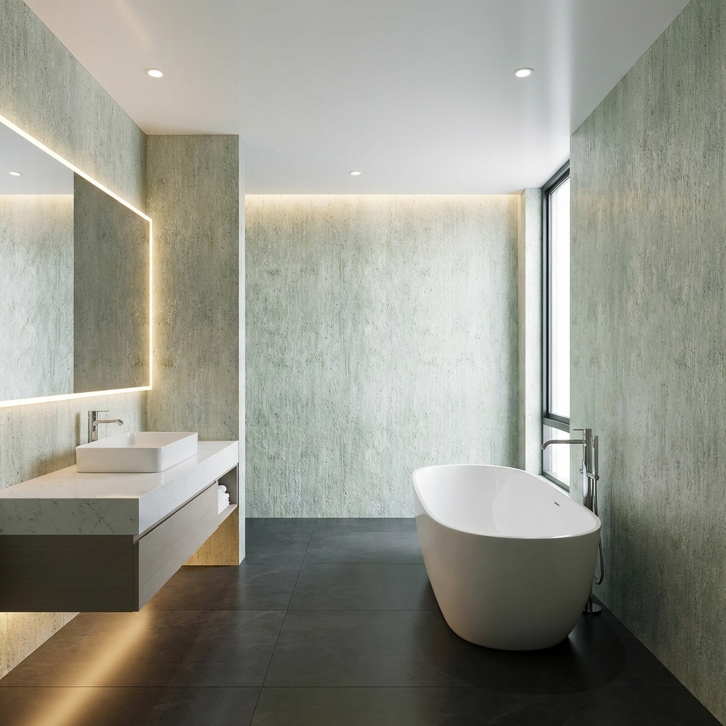 Easy install Travertine stone look PVC panels for hotel bathrooms