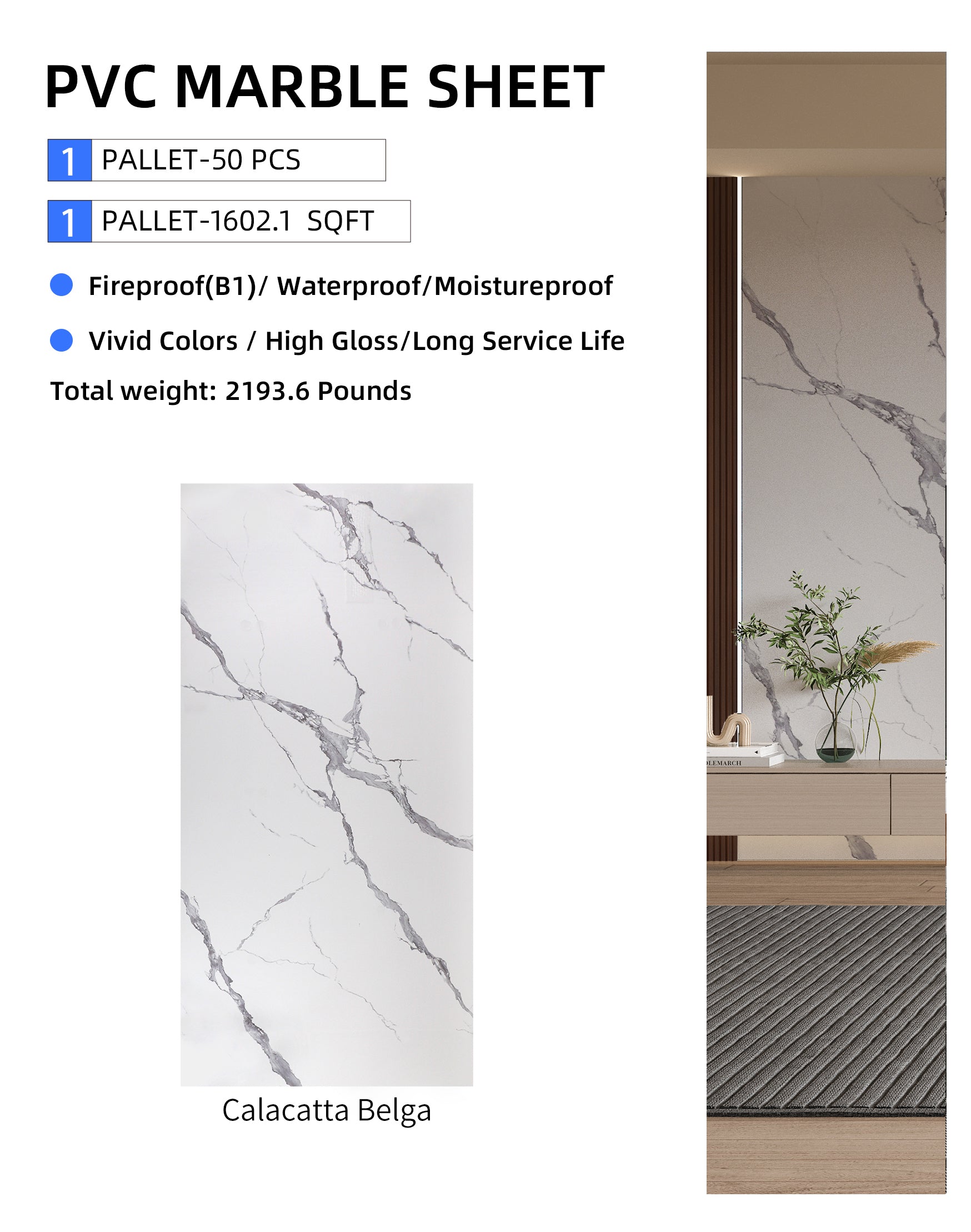 Calacatta Belga Marble Panel
Waterproof PVC Marble Sheet
4x8 ft PVC Wall Panel
Durable PVC Marble Wall Covering
Luxury Marble Look Wall Panel
