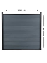 Light gray co-extrusion composite fence panel with 6 ft width and 6 ft height markings