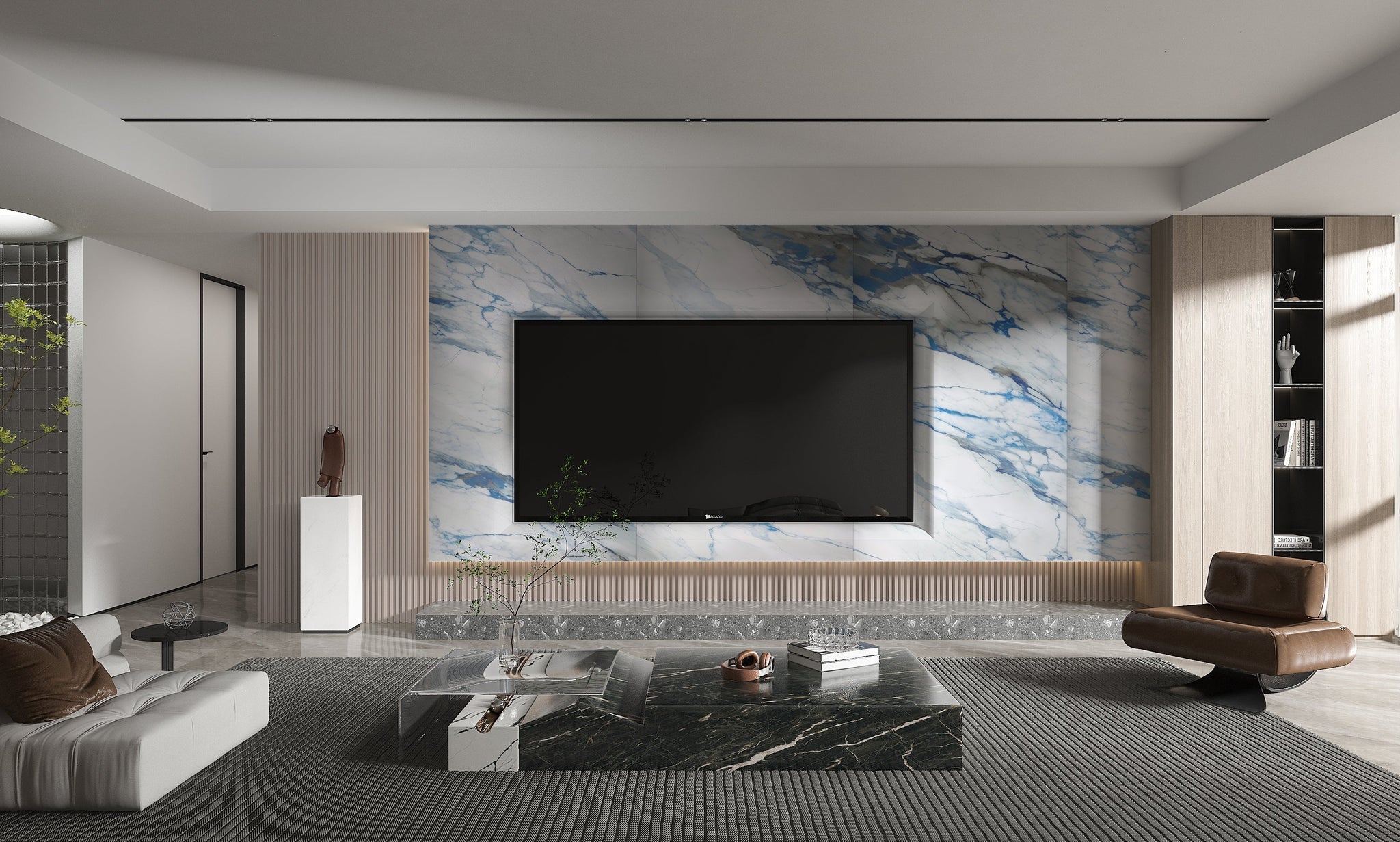 3D Calacatta Azur Marble UV Protected PVC Wall Panel - 4x8 ft, Fireproof & Waterproof, (32 sq. ft)