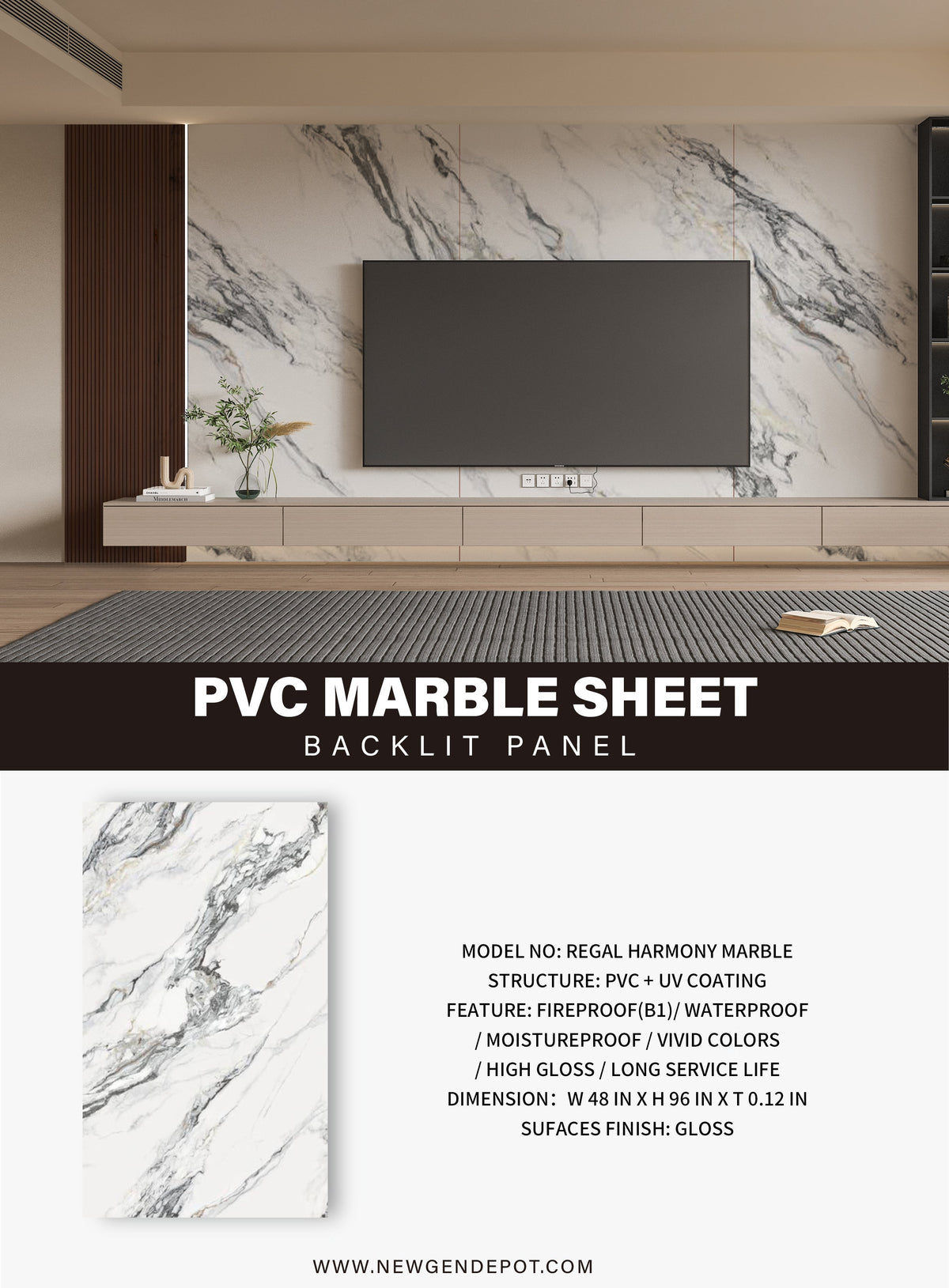 PVC 3D Marble Sheet Regal Harmony Marble Specifications. NewGen Depot
