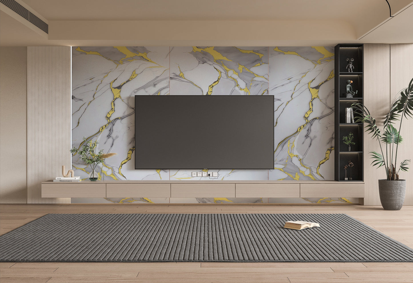 White Gold Luxe Marble PVC Wall Panel - Waterproof (4x8 ft, 32 sq. ft)