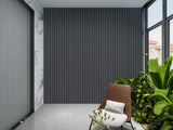 Silver Gray Metallic WPC Fluted 3D Wall Panels. Wall Panel Market. Balcony Design With WPC Fluted Wall Panels