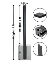 8 ft in-ground fence post diagram showing 6 ft above ground, 2 ft below ground and 2.95 in width