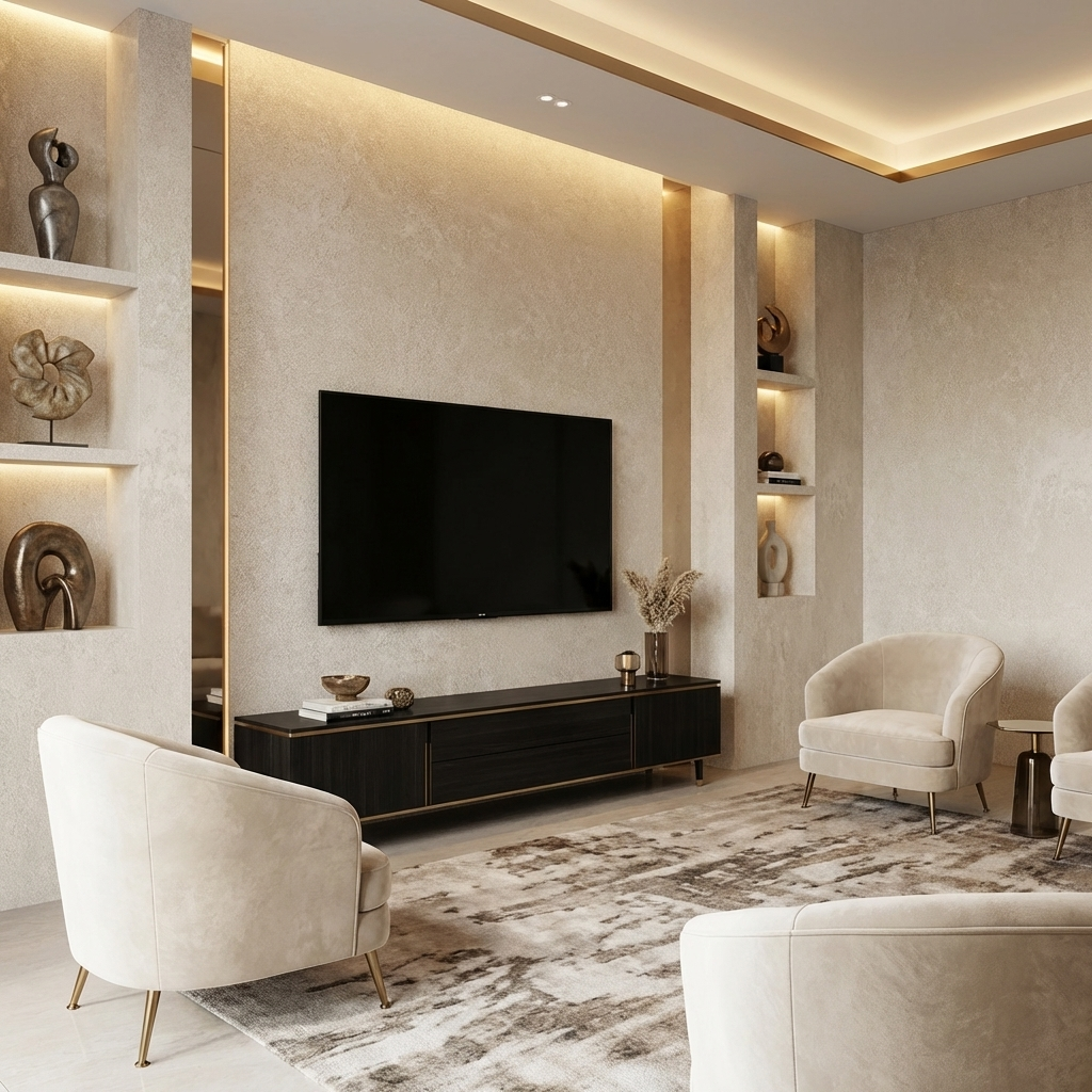 High end TV feature wall using waterproof PVC sheets
