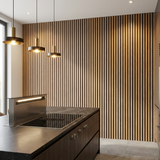 Modern kitchen with royal oak acoustic slat wall panel feature wall