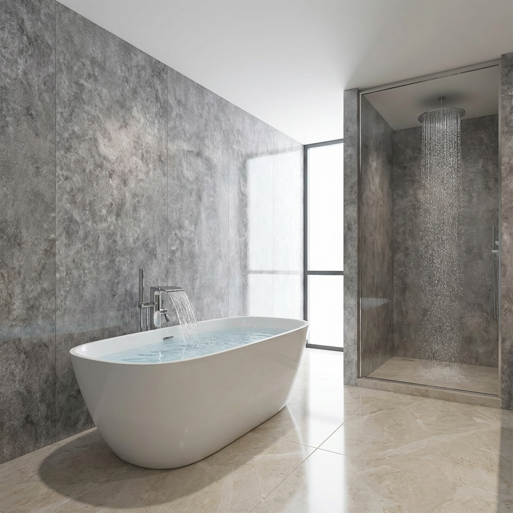 Waterproof grey stone PVC panels for shower surround