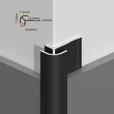 Black rounded aluminum outside corner trim fitted to a wall panel corner with dimensions