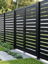 modern aluminum double gate semi privacy slatted design outdoor fencing gate
