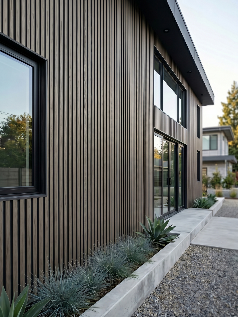 Modern black exterior composite siding panels