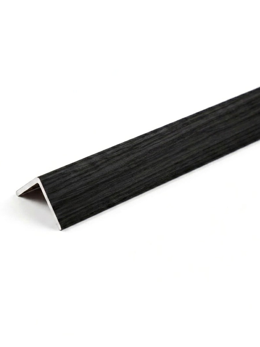Black woodgrain corner trim for acoustic and fluted wall panels
