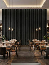 Contemporary Restaurant Accent Wall with Blackwood Fluted Panels