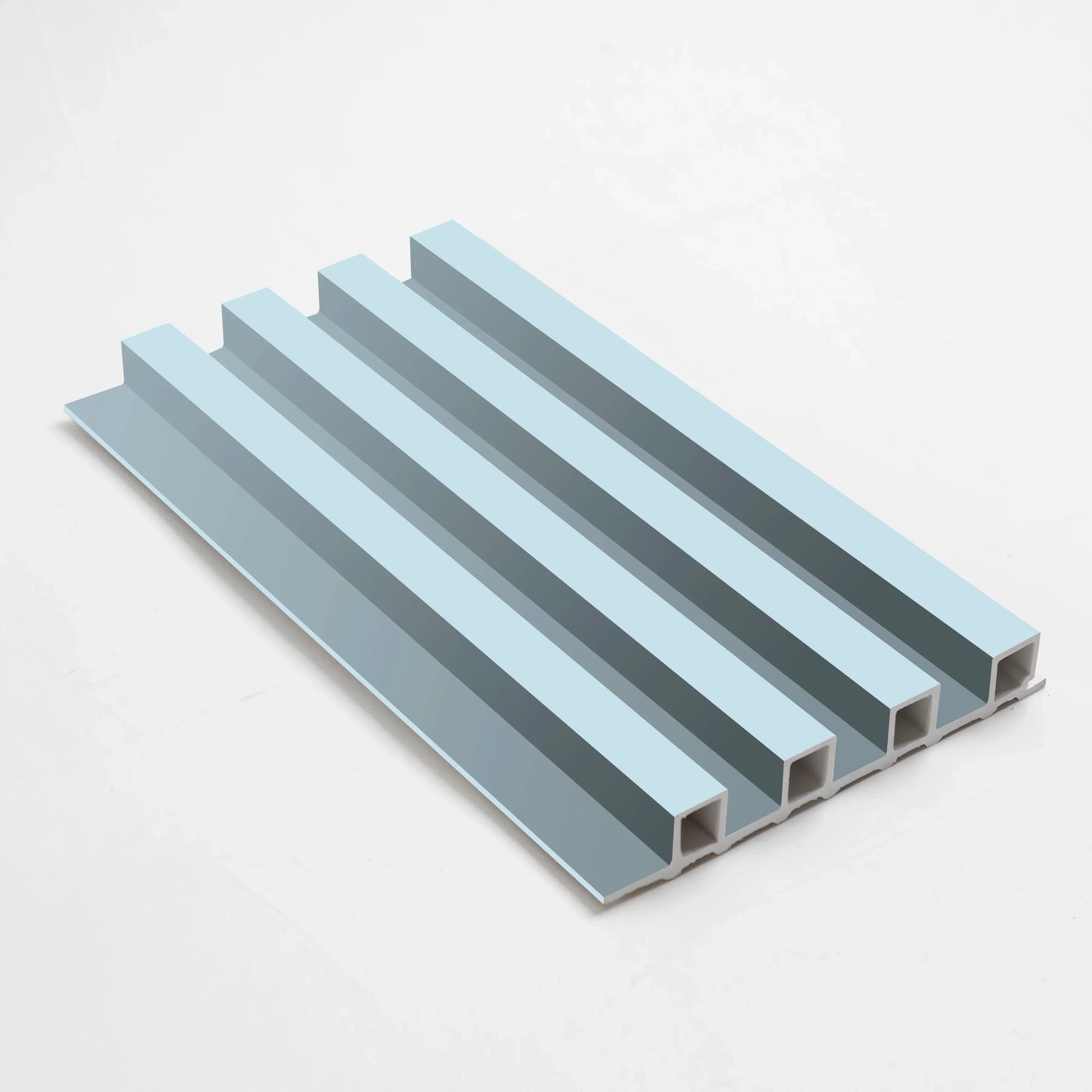 Blue Interior wall design using WPC fluted panel sample