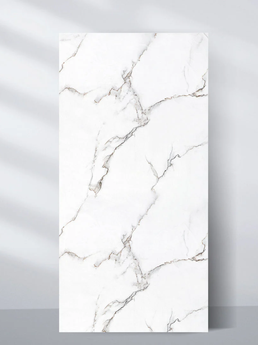 4 x 8 ft Calacatta White Marble PVC wall panel with gray and subtle gold veining