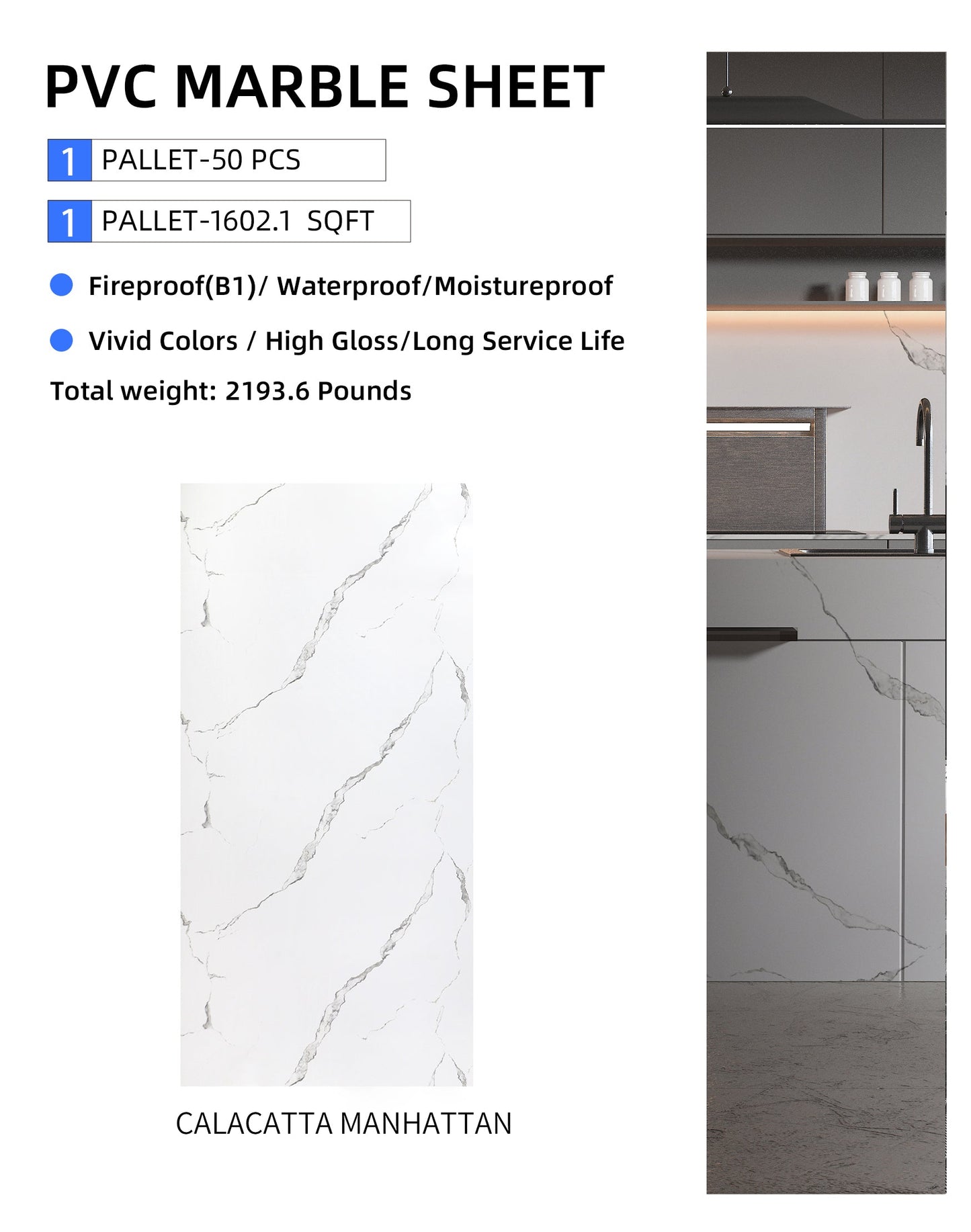 Calacatta PVC Marble Wall Panels By Pallets Hot Sale