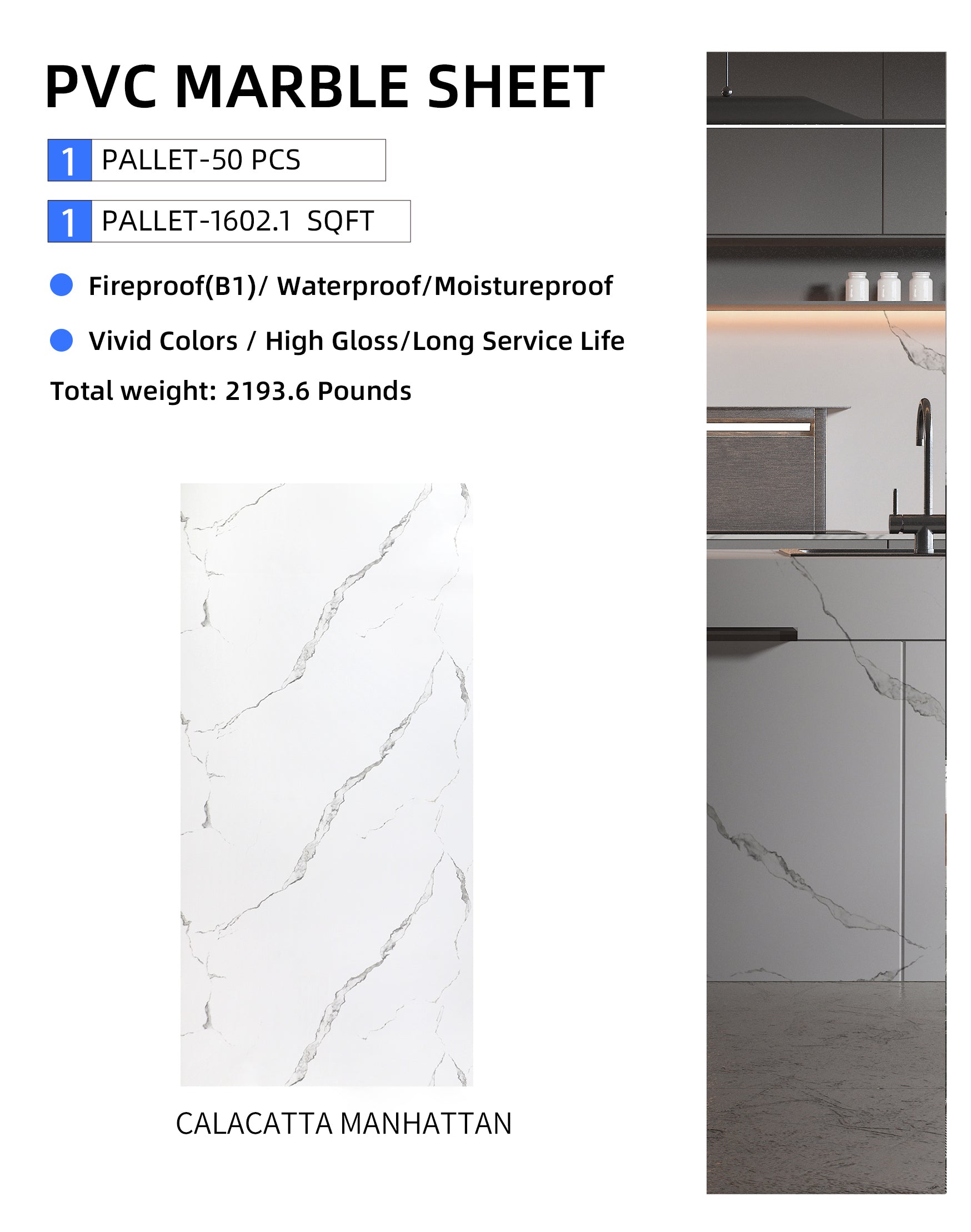 Calacatta PVC Marble Wall Panels By Pallets Hot Sale