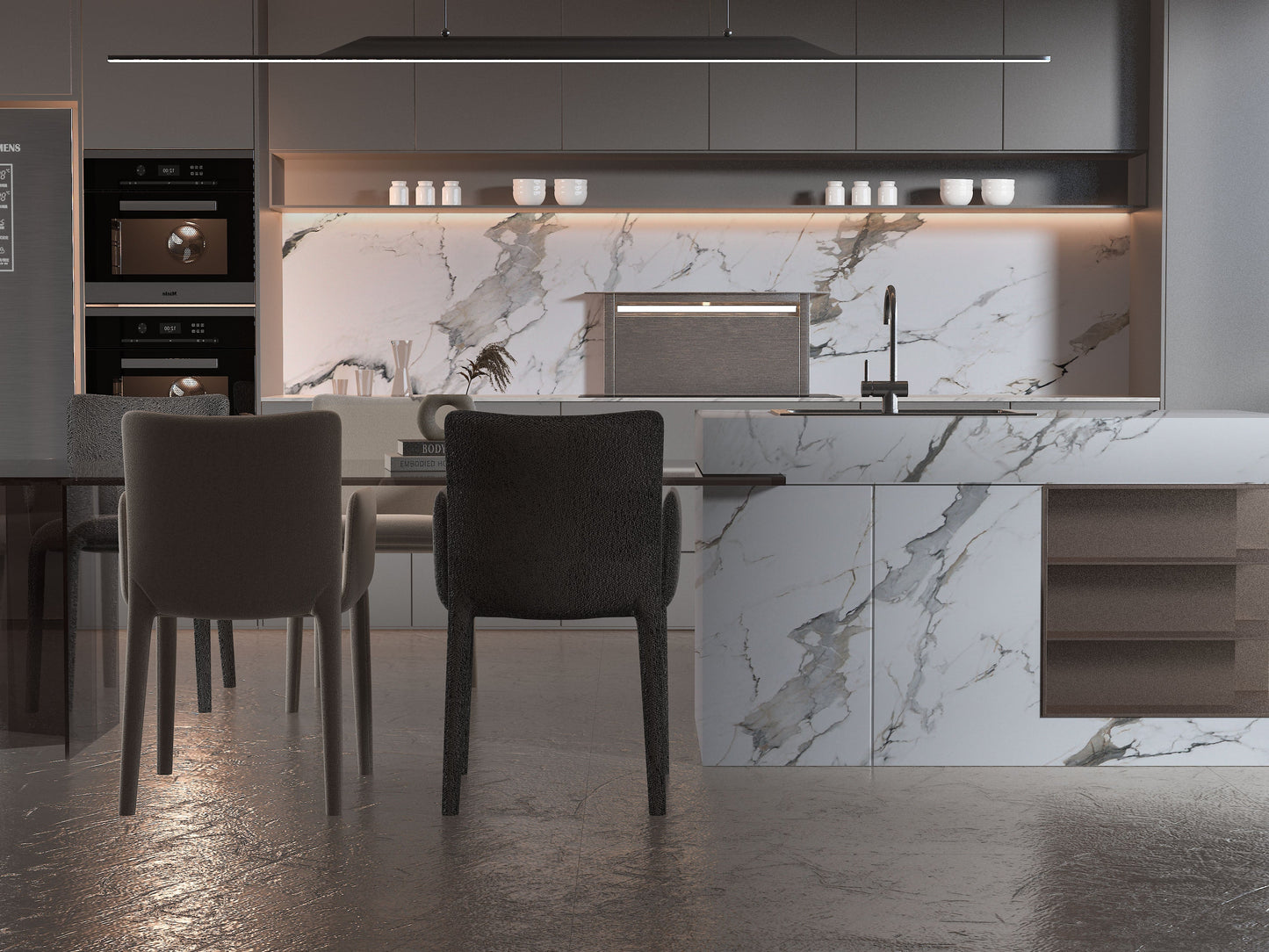 Moonlit Vein Marble PVC Wall Panel - Waterproof (4x8 ft, 32 sq. ft)