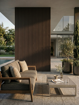 Weather resistant dark brown exterior composite cladding boards